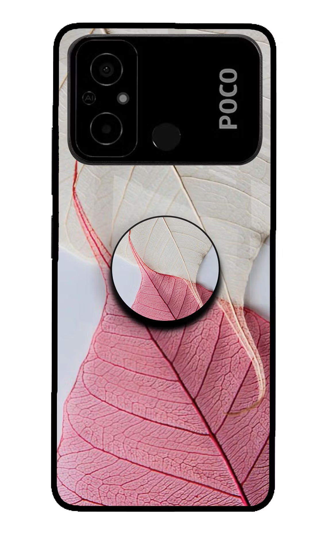 White Pink Leaf Poco C55 Pop Case by Casekaro