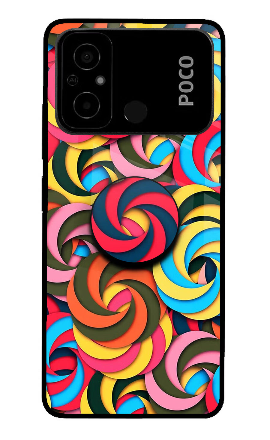 Spiral Pattern Poco C55 Pop Case, Glass case