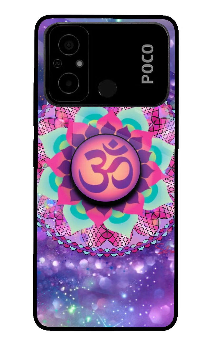 Om Purple Poco C55 Pop Case, Glass case