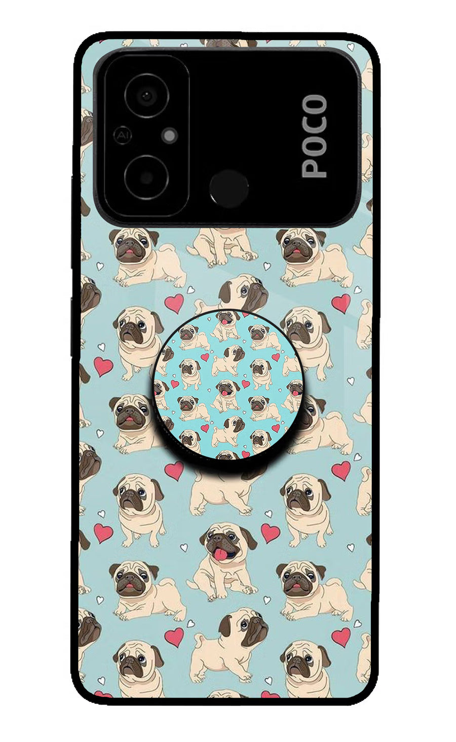 Pug Dog Poco C55 Pop Case, Glass case