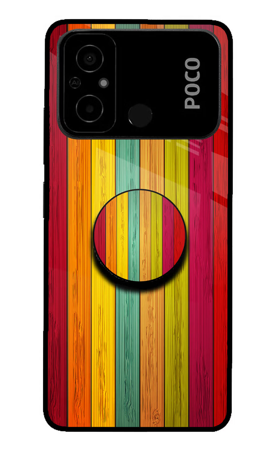 Multicolor Wooden Poco C55 Pop Case, Glass case