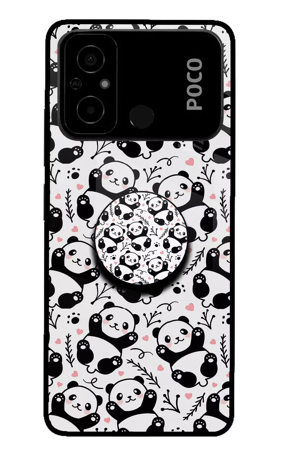 Cute Panda Poco C55 Pop Case, Glass case