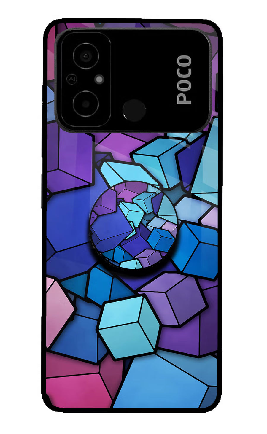 Cubic Abstract Poco C55 Pop Case, Glass case