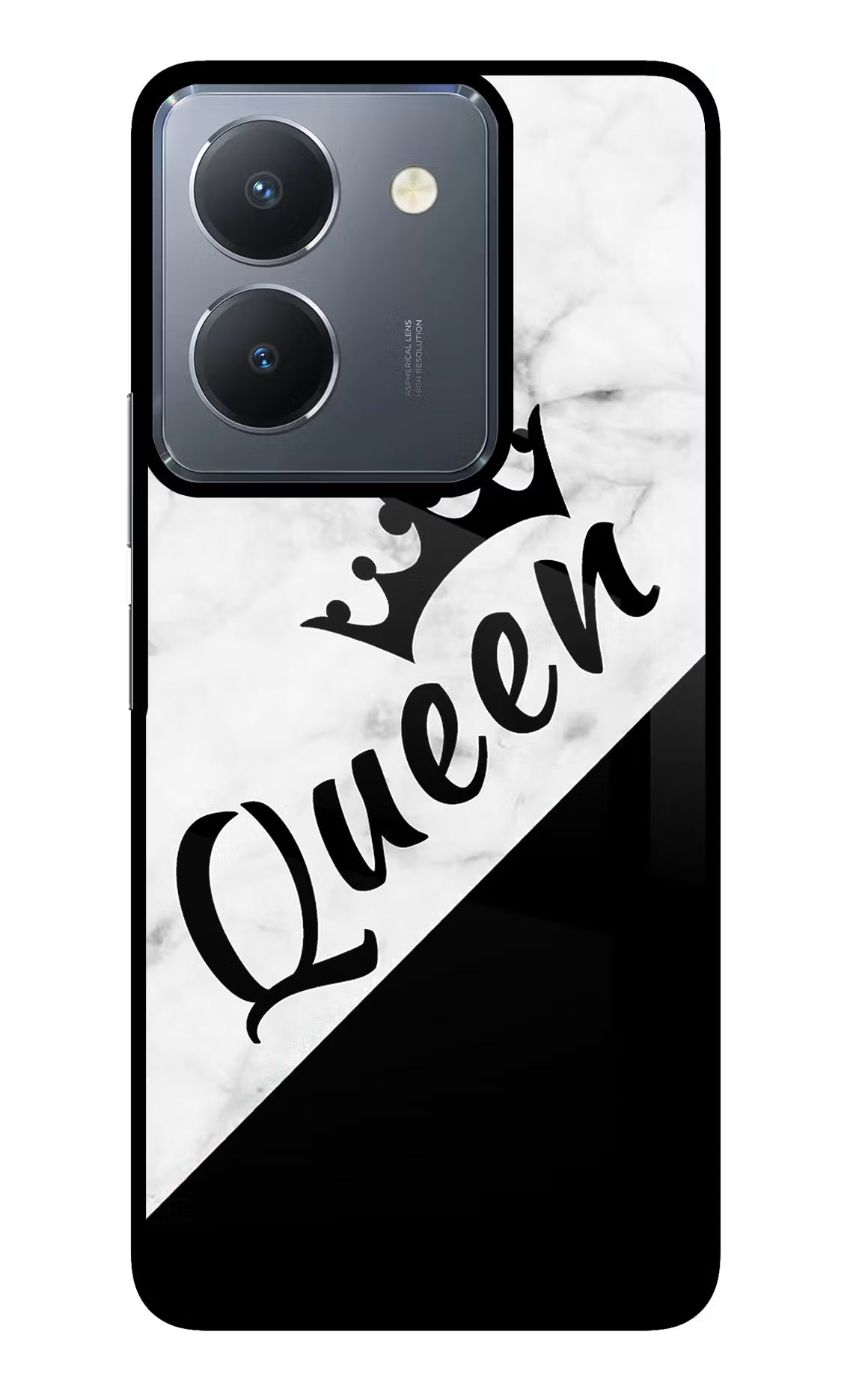 Queen Vivo Y36 Glass Case Back Cover by Casekaro