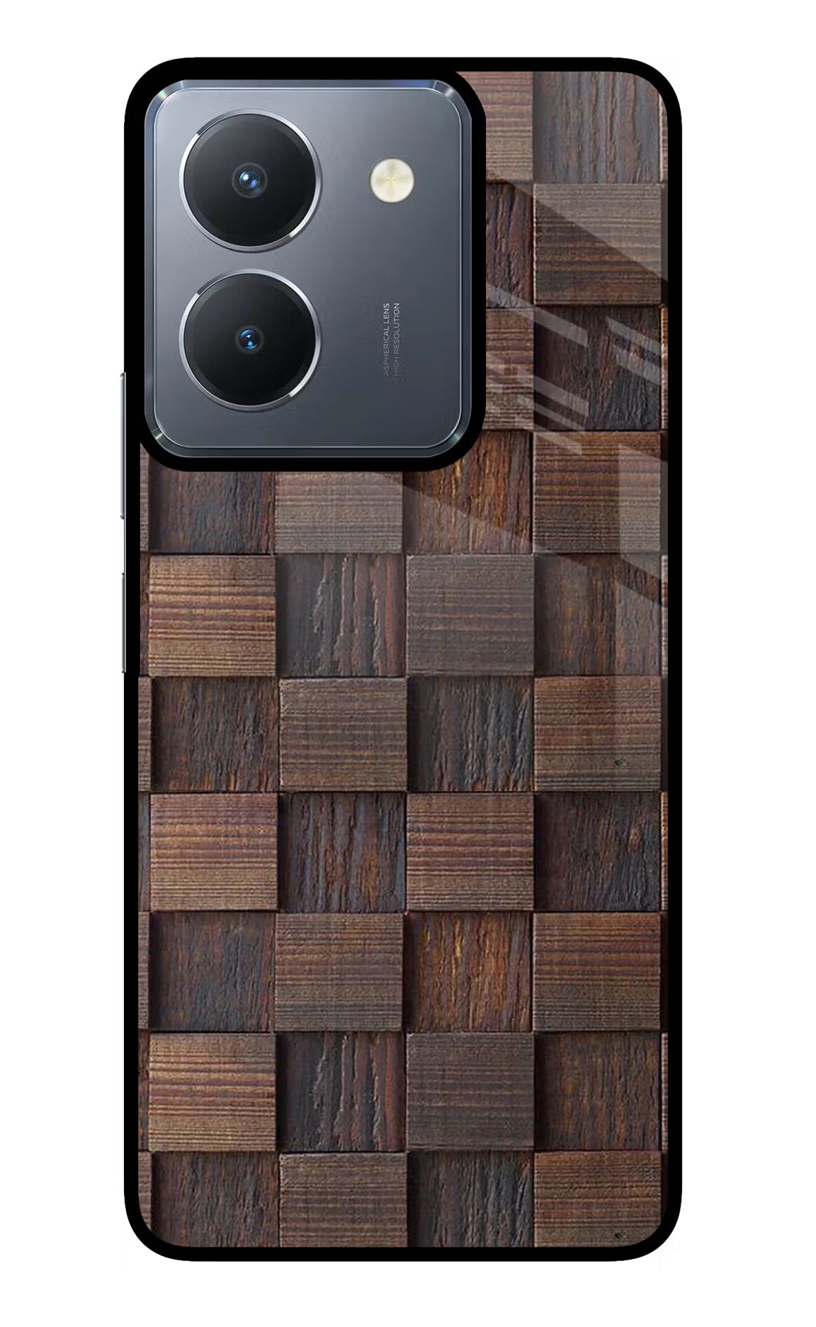 Wooden Cube Design Vivo Y36 Glass Case Back Cover by Casekaro