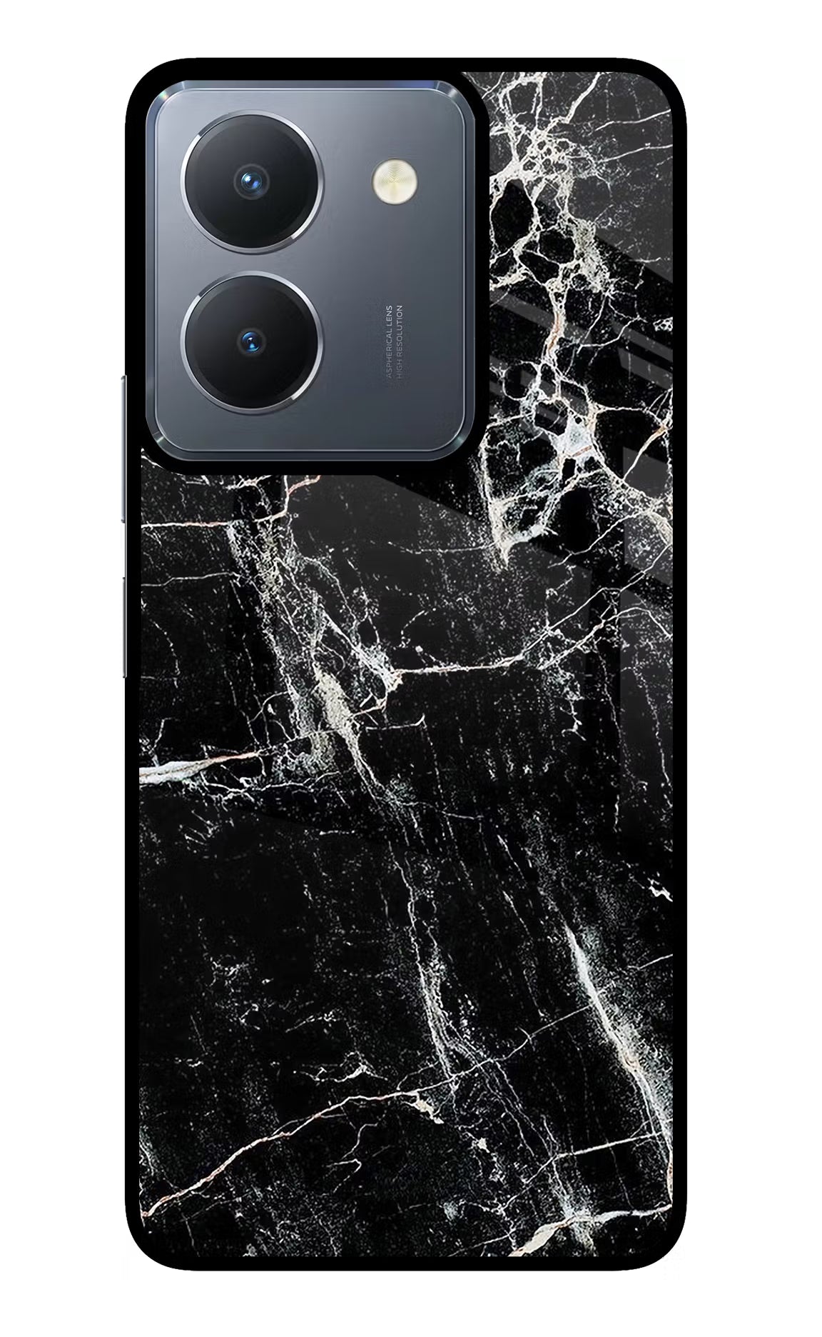 Black Marble Texture Vivo Y36 Glass Case Back Cover by Casekaro