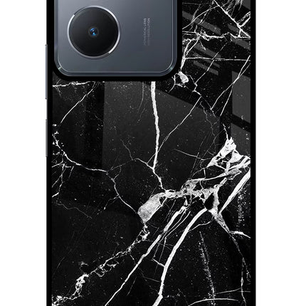 Black Marble Pattern Vivo Y36 Glass Case Back Cover by Casekaro