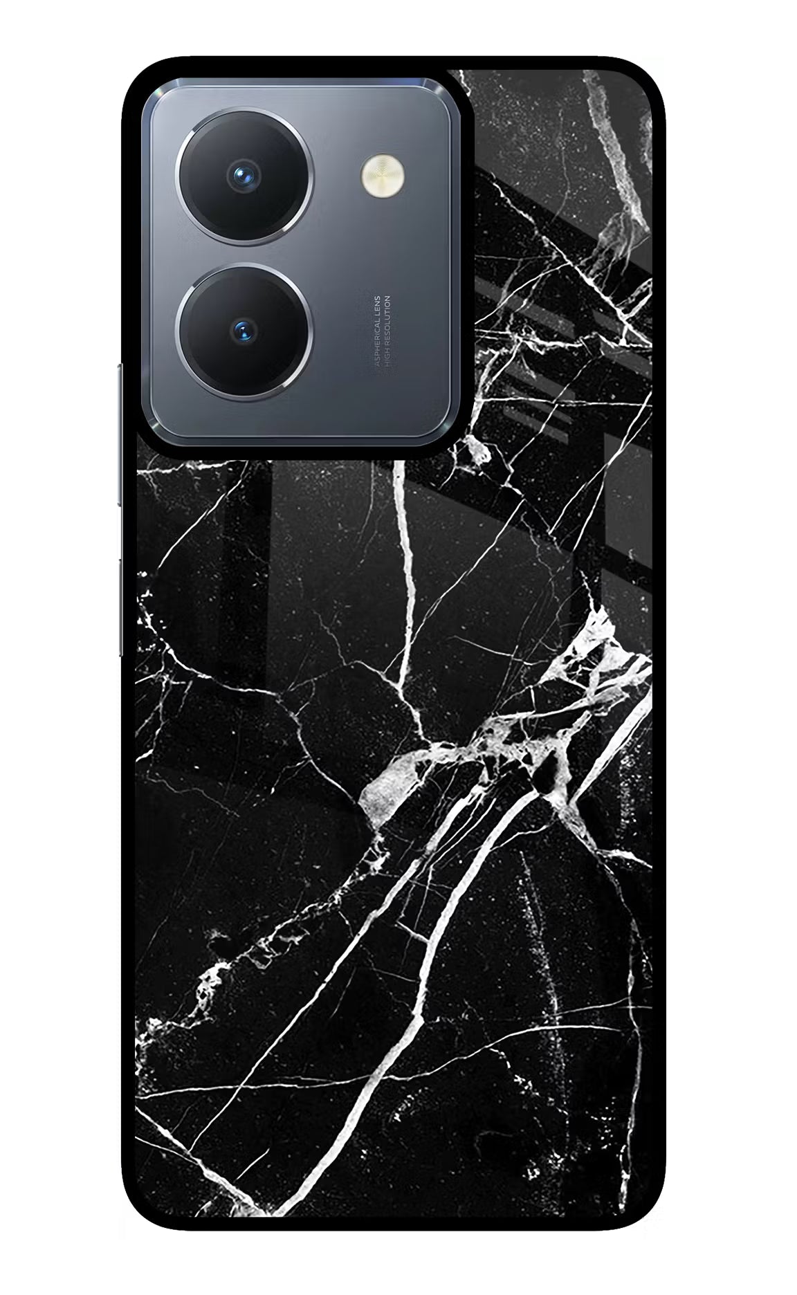 Black Marble Pattern Vivo Y36 Glass Case Back Cover by Casekaro