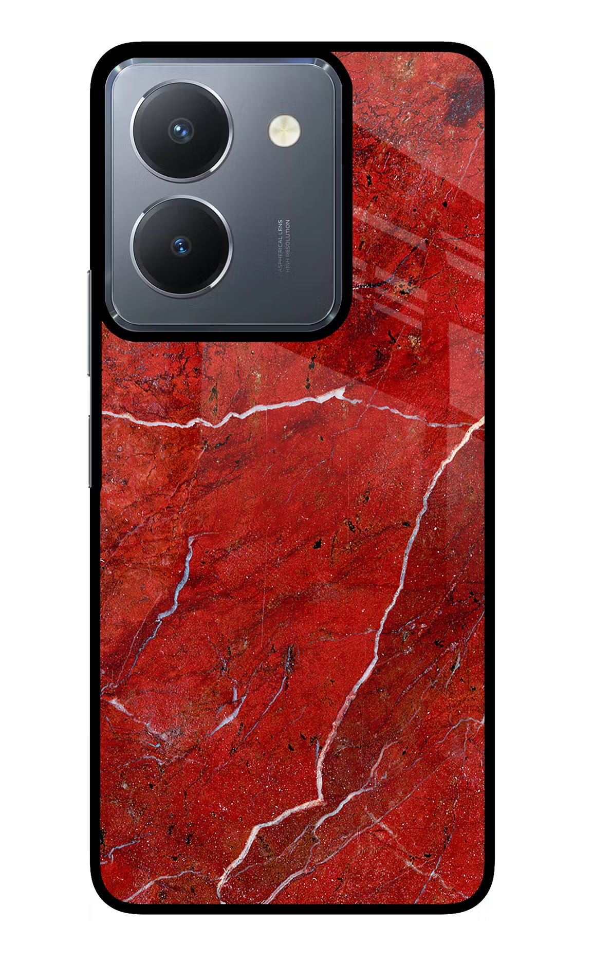 Red Marble Design Vivo Y36 Glass Case Back Cover by Casekaro
