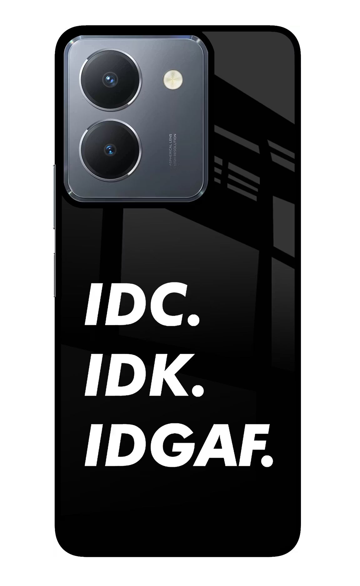 Idc Idk Idgaf Vivo Y36 Glass Case Back Cover by Casekaro
