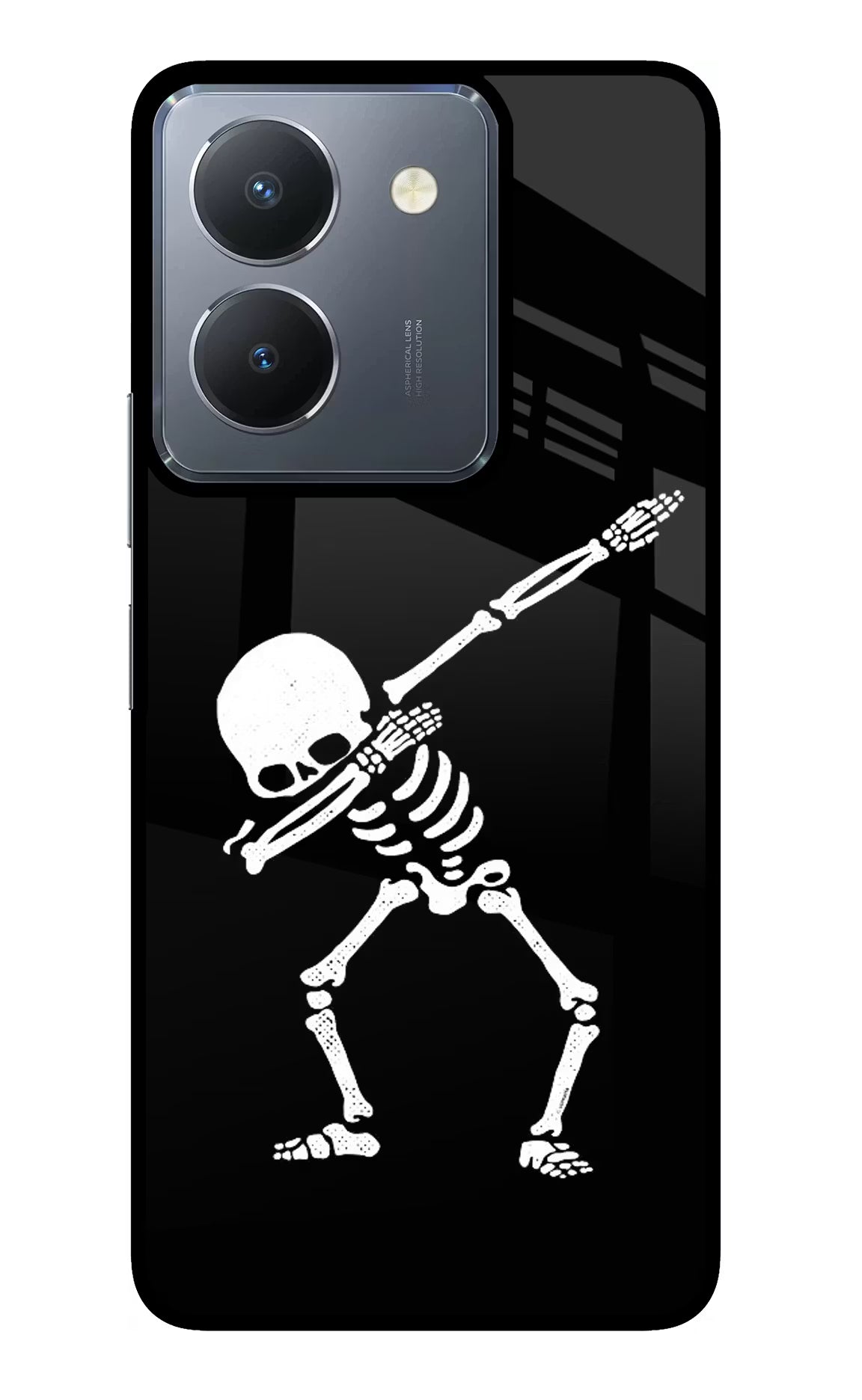 Dabbing Skeleton Art Vivo Y36 Glass Case Back Cover by Casekaro