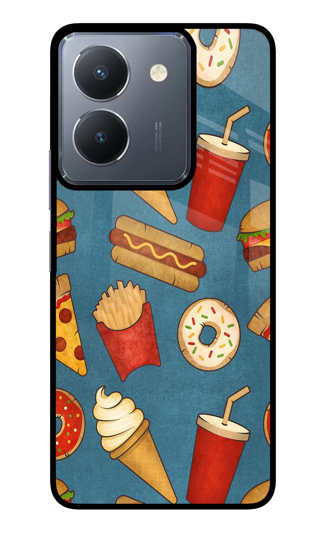 Foodie Vivo Y36 Glass Case Back Cover by Casekaro