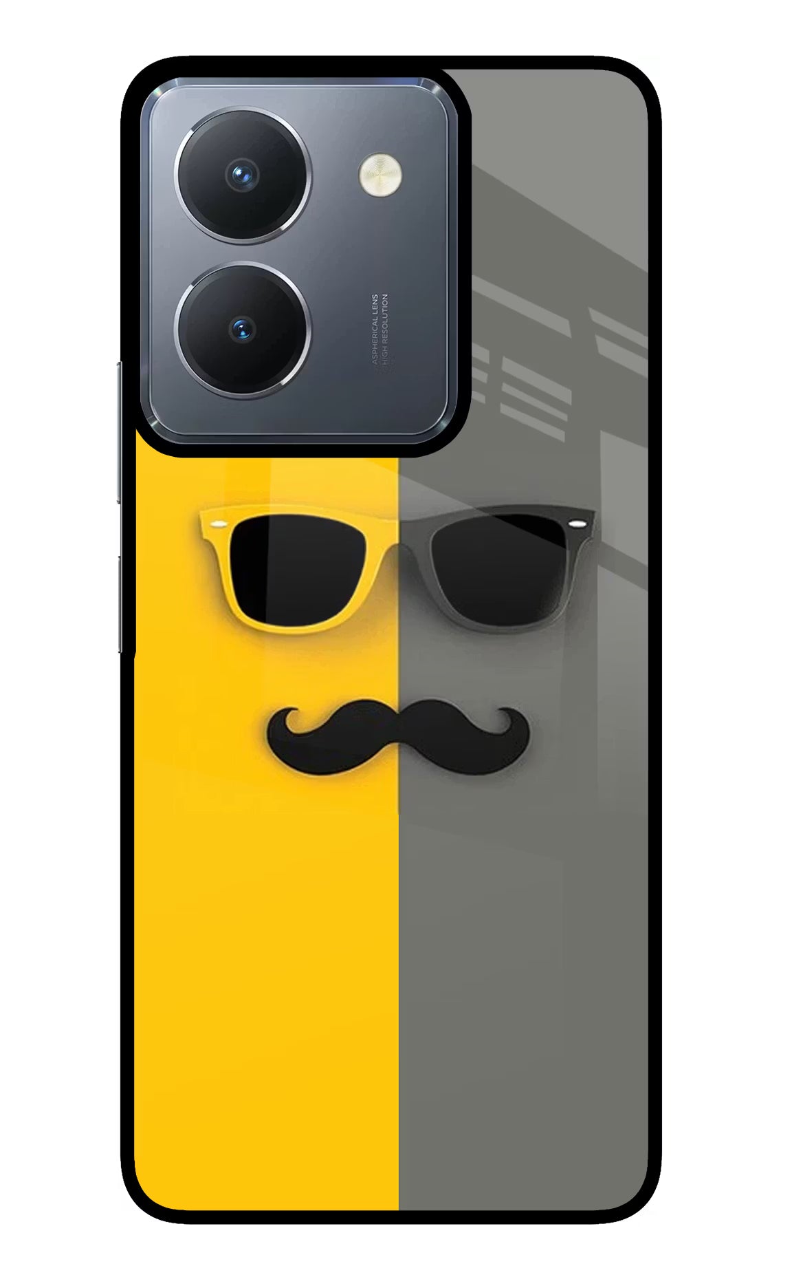 Sunglasses with Mustache Vivo Y36 Glass Case Back Cover by Casekaro