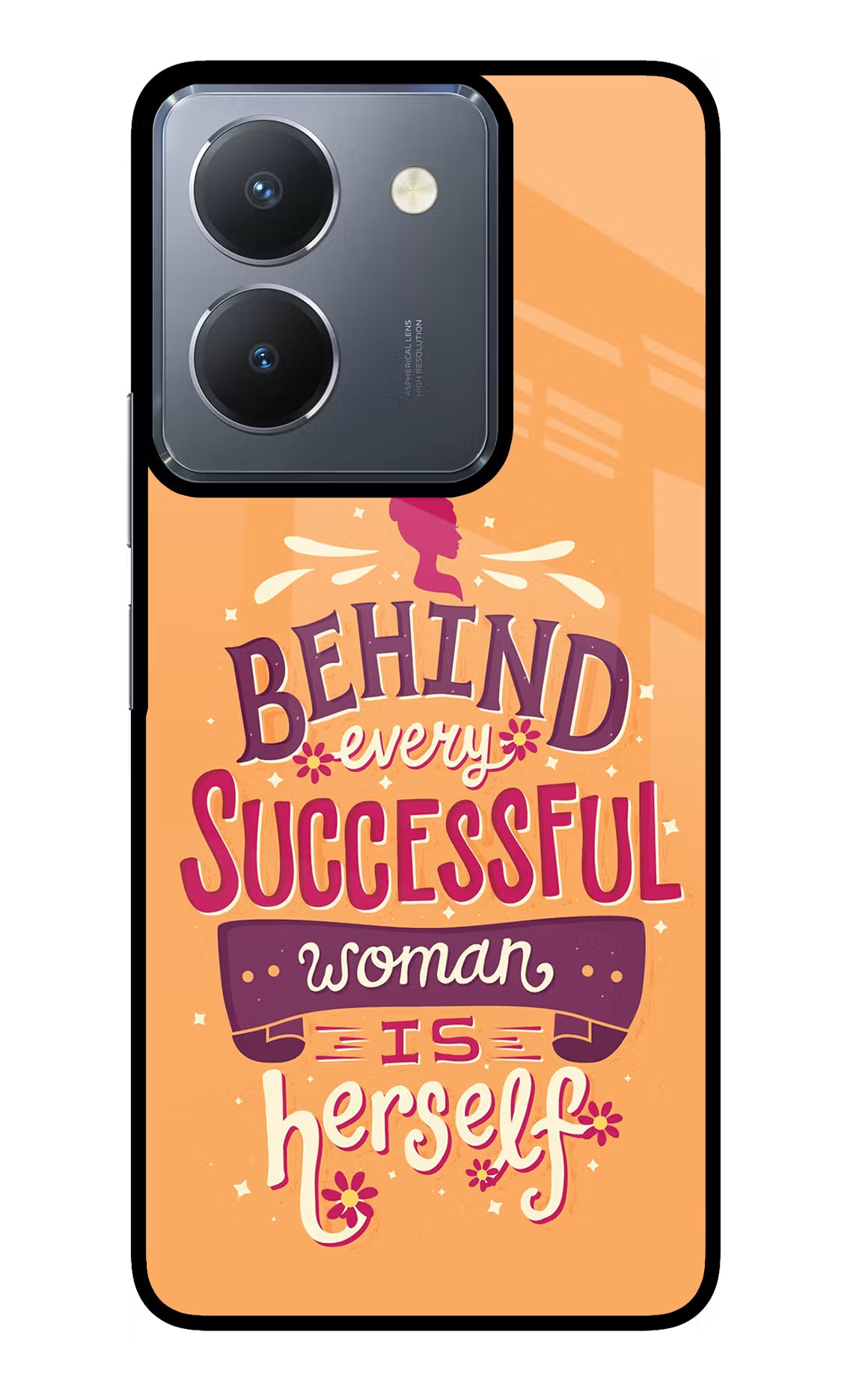 Behind Every Successful Woman There Is Herself Vivo Y36 Glass Case Back Cover by Casekaro