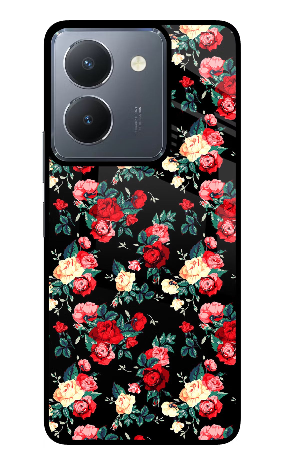 Rose Pattern Vivo Y36 Glass Case Back Cover by Casekaro