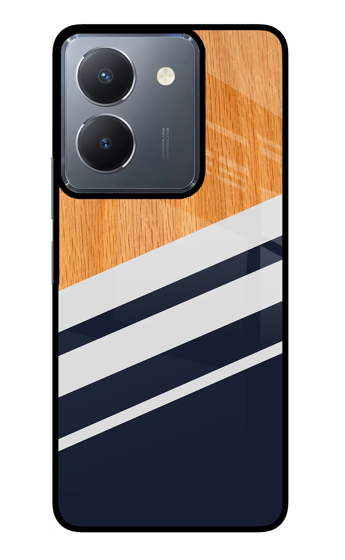Blue and white wooden Vivo Y36 Glass Case Back Cover by Casekaro