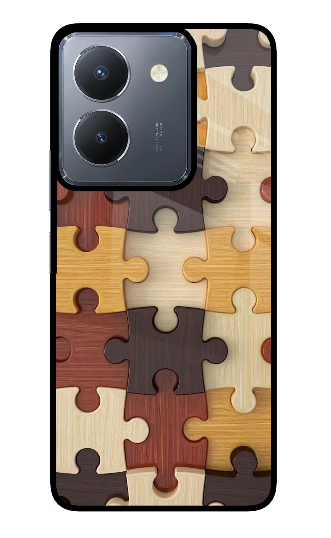 Wooden Puzzle Vivo Y36 Glass Case Back Cover by Casekaro