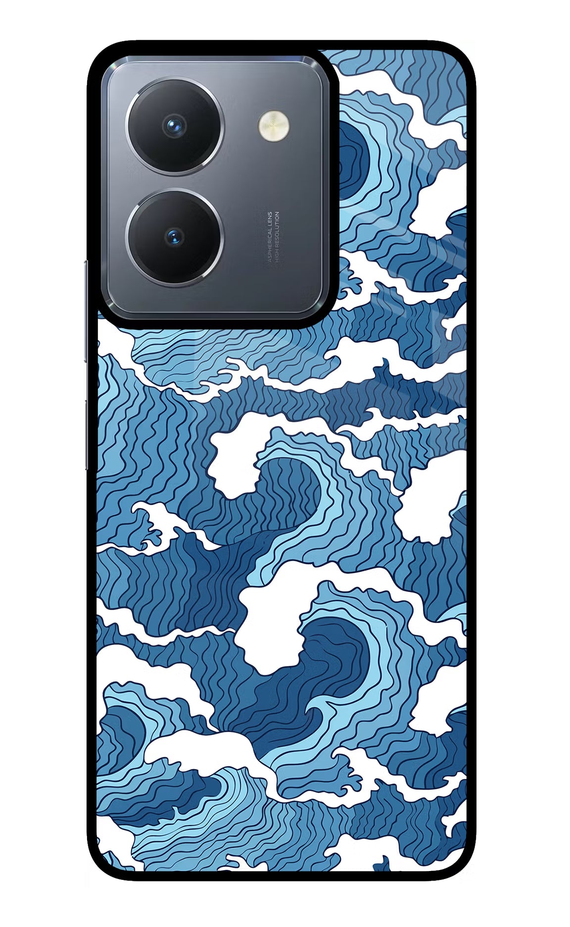 Blue Waves Vivo Y36 Glass Case Back Cover by Casekaro