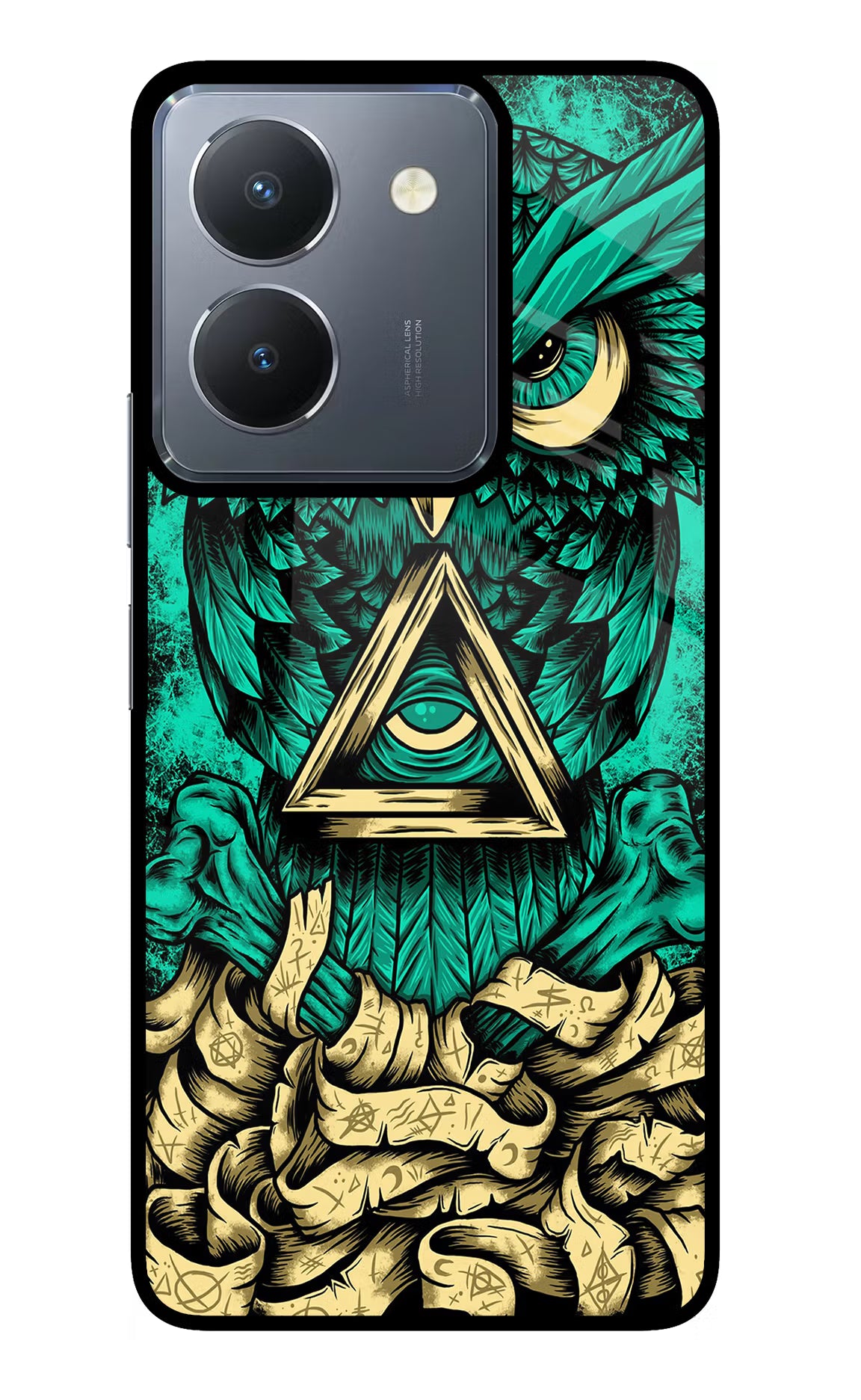 Green Owl Vivo Y36 Glass Case Back Cover by Casekaro