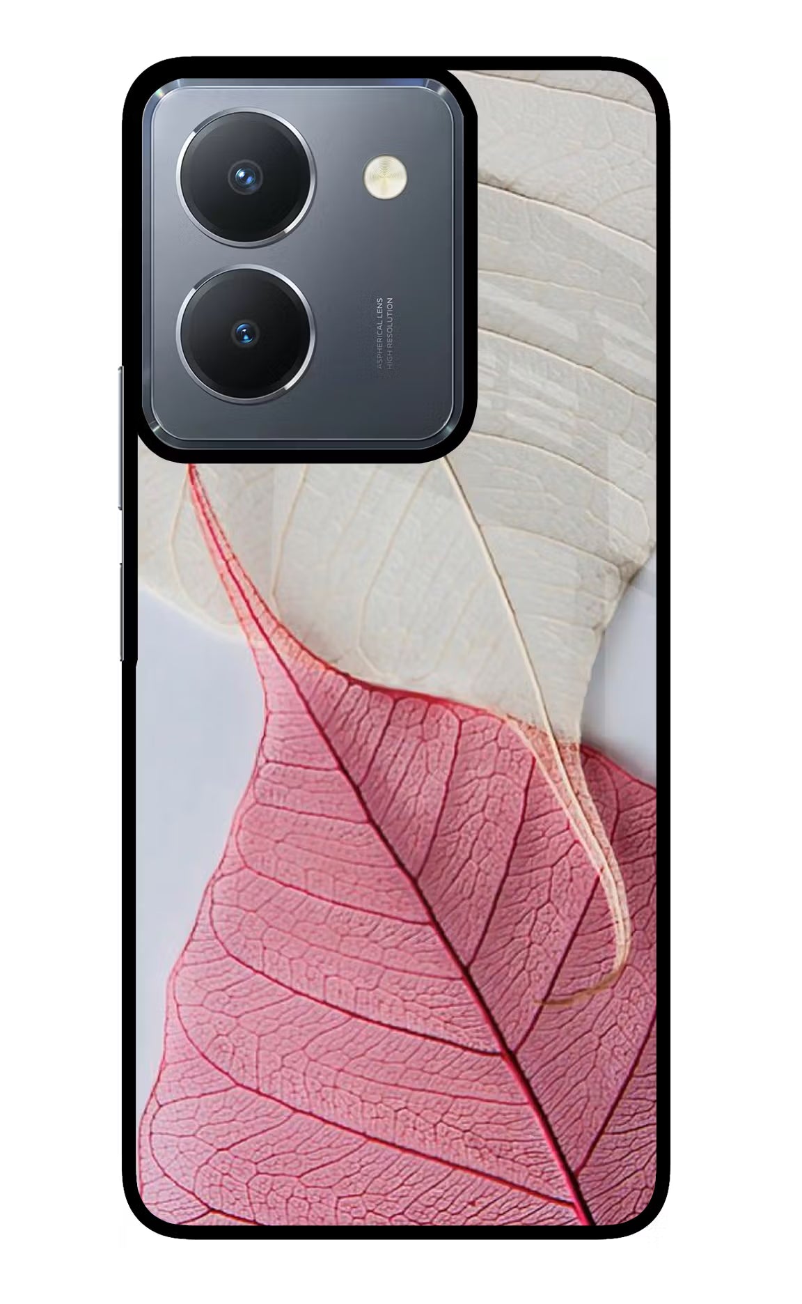 White Pink Leaf Vivo Y36 Glass Case Back Cover by Casekaro