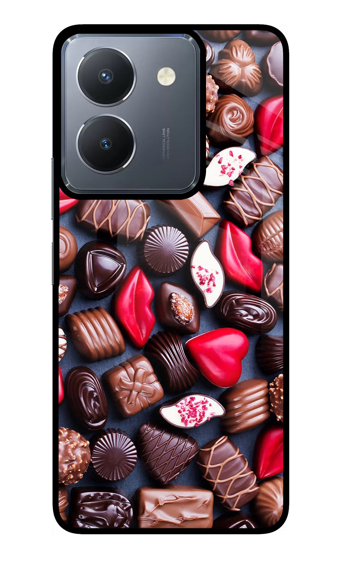 Chocolates Vivo Y36 Glass Case Back Cover by Casekaro