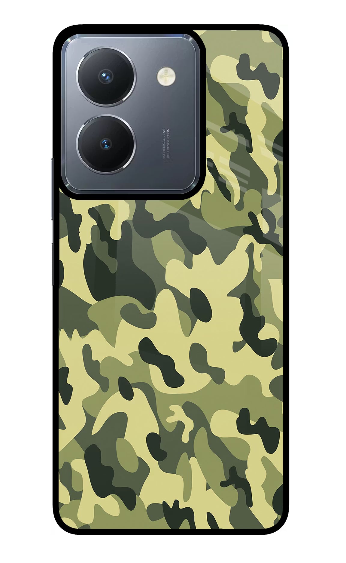 Camouflage Vivo Y36 Glass Case Back Cover by Casekaro