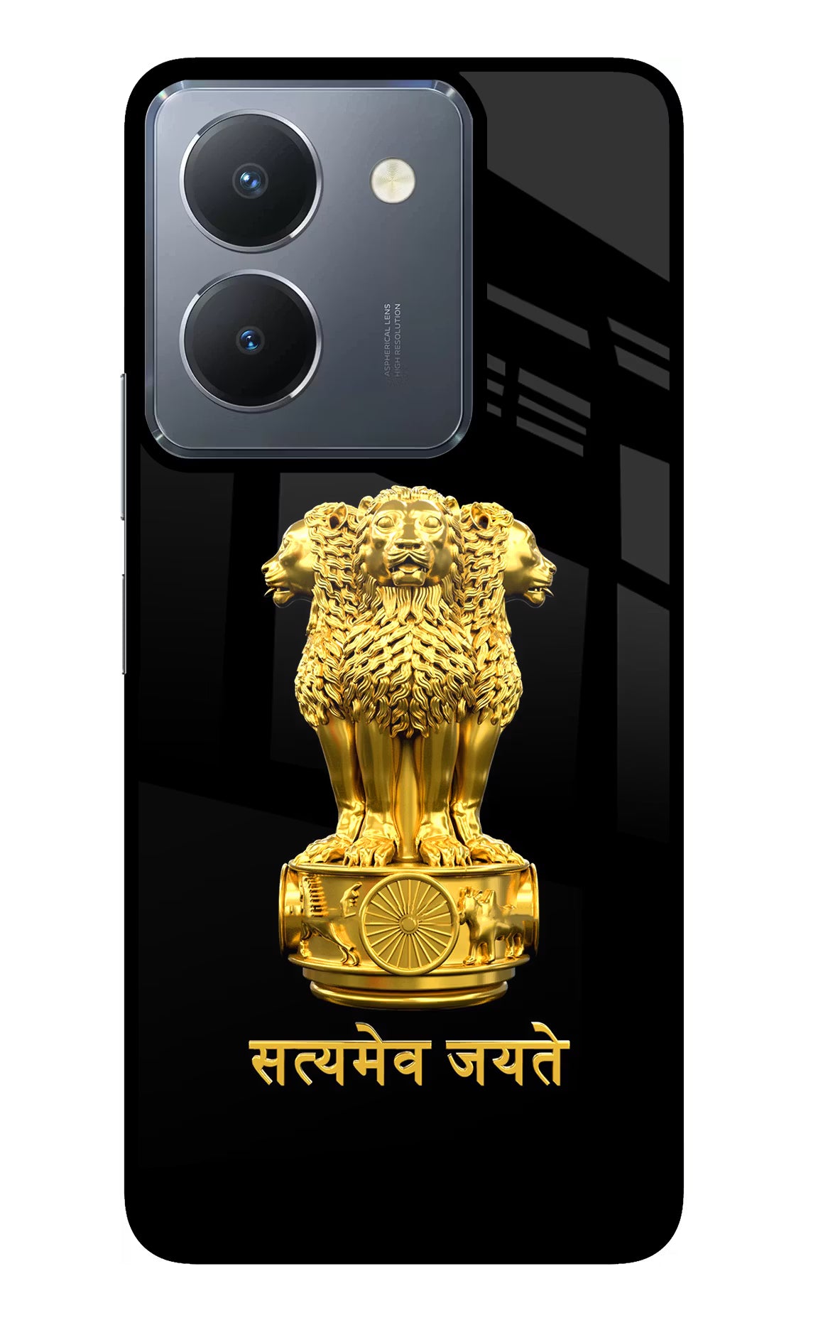 Satyamev Jayate Golden Vivo Y36 Glass Case Back Cover by Casekaro