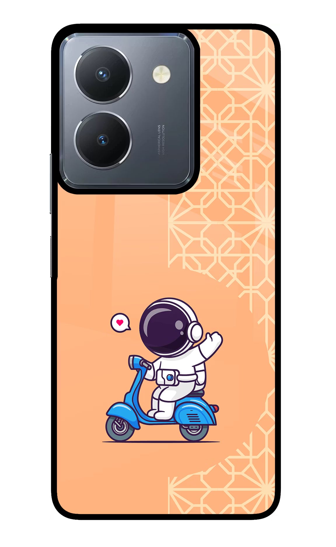 Cute Astronaut Riding Vivo Y36 Glass Case Back Cover by Casekaro