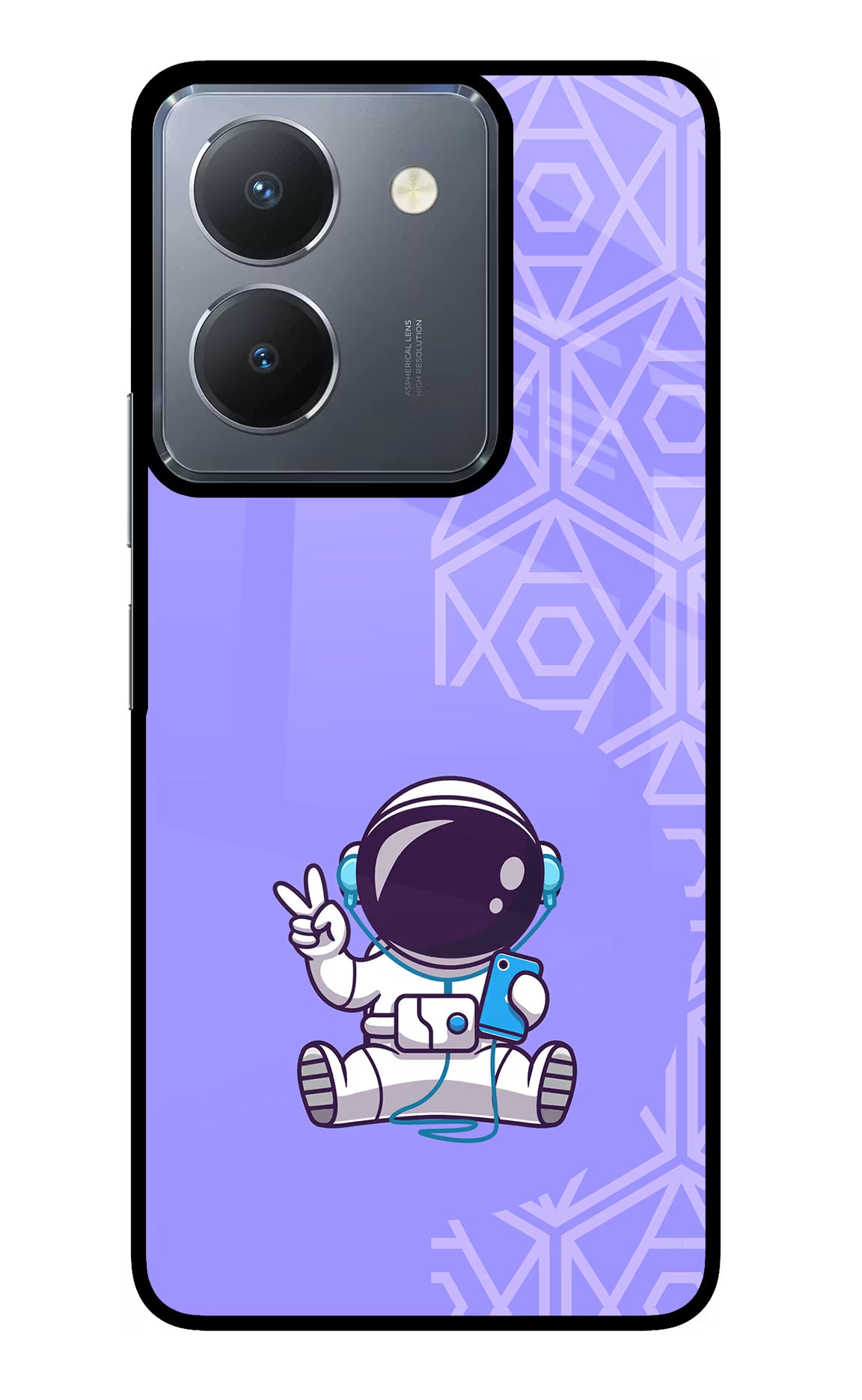 Cute Astronaut Chilling Vivo Y36 Glass Case Back Cover by Casekaro