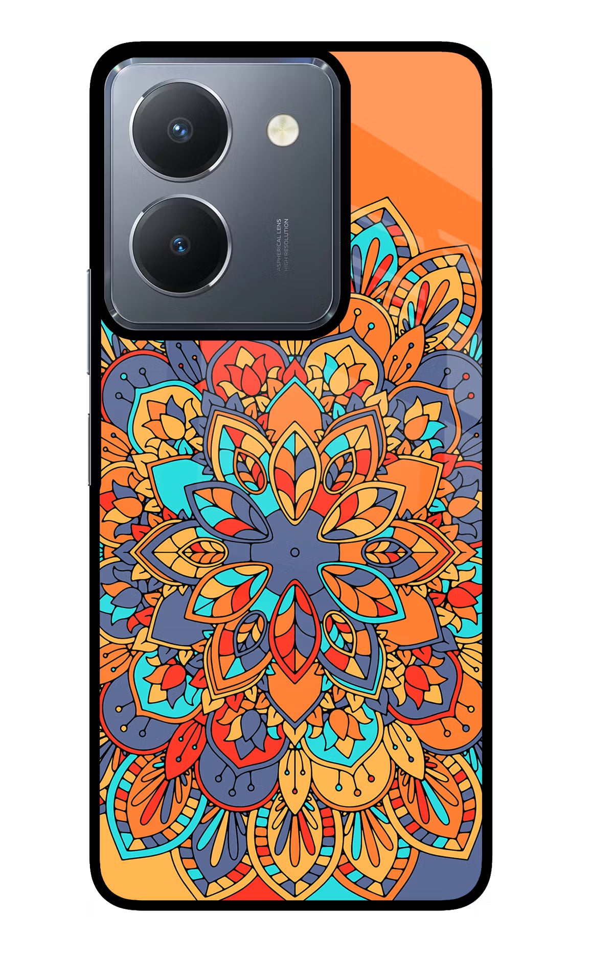 Color Mandala Vivo Y36 Glass Case Back Cover by Casekaro
