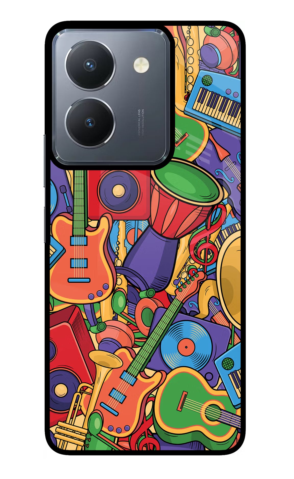 Music Instrument Doodle Vivo Y36 Glass Case Back Cover by Casekaro