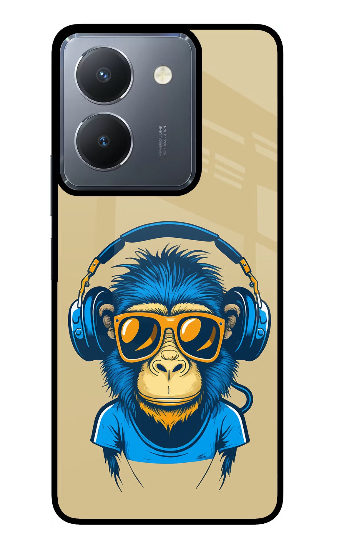 Monkey Headphone Vivo Y36 Glass Case Back Cover by Casekaro