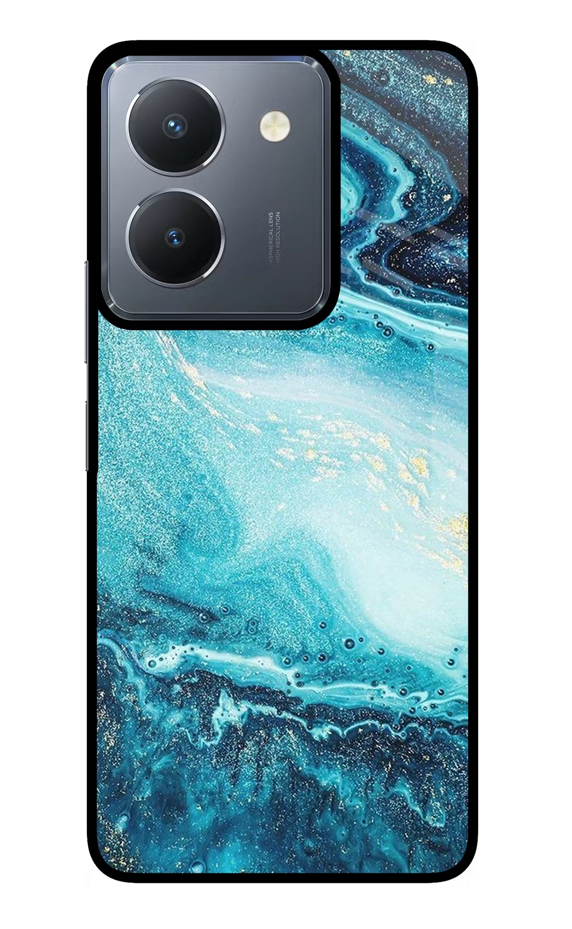 Blue Glitter Marble Vivo Y36 Glass Case Back Cover by Casekaro