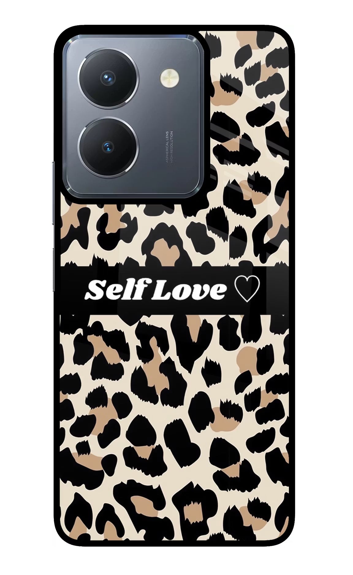 Leopard Print Self Love Vivo Y36 Glass Case Back Cover by Casekaro