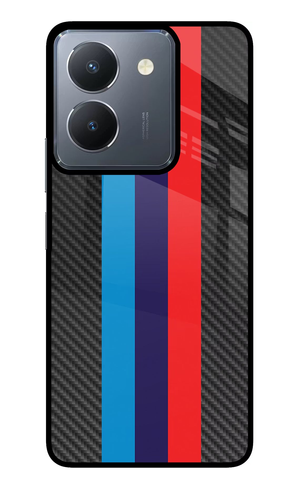 BMW Stripes Pattern Vivo Y36 Glass Case Back Cover by Casekaro