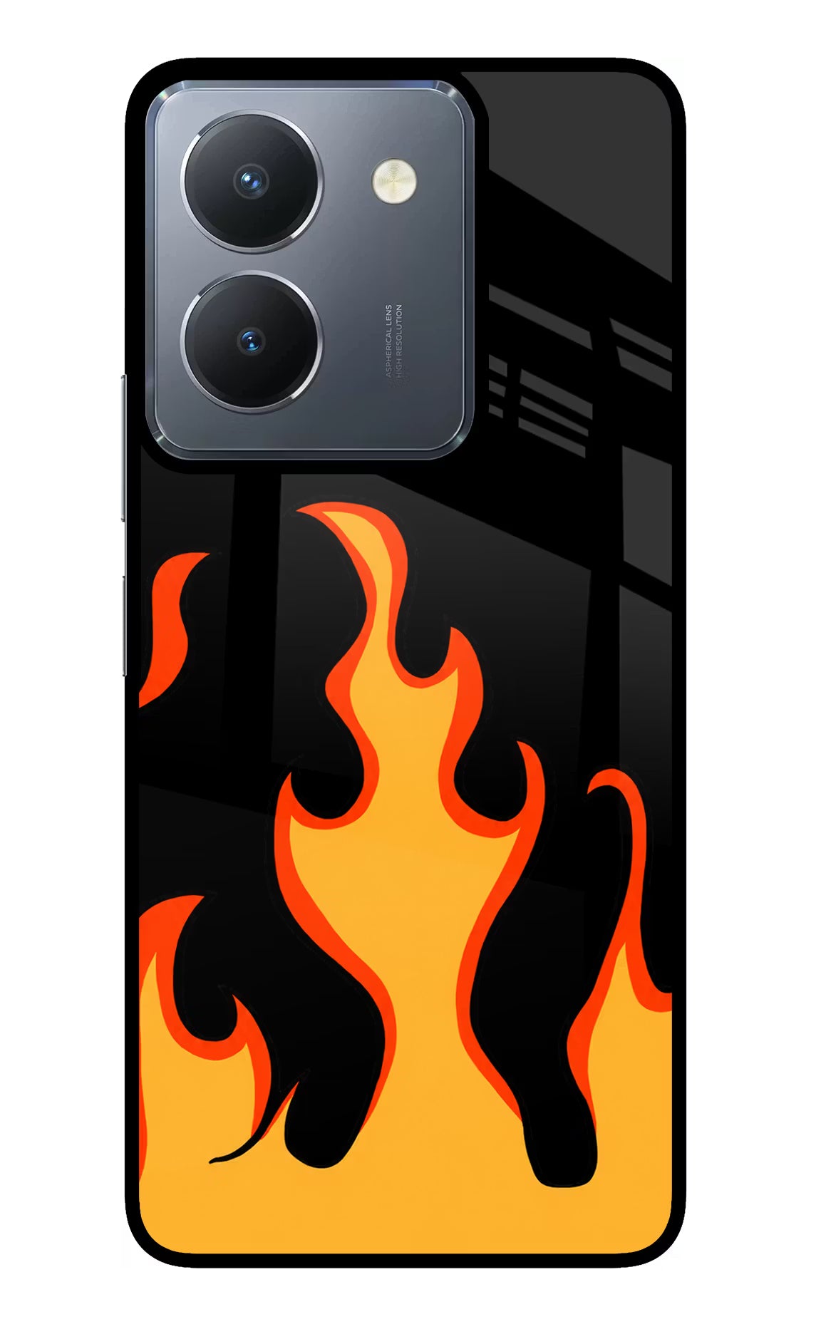 Fired Up – Black Vivo Y36 Glass Case Back Cover by Casekaro