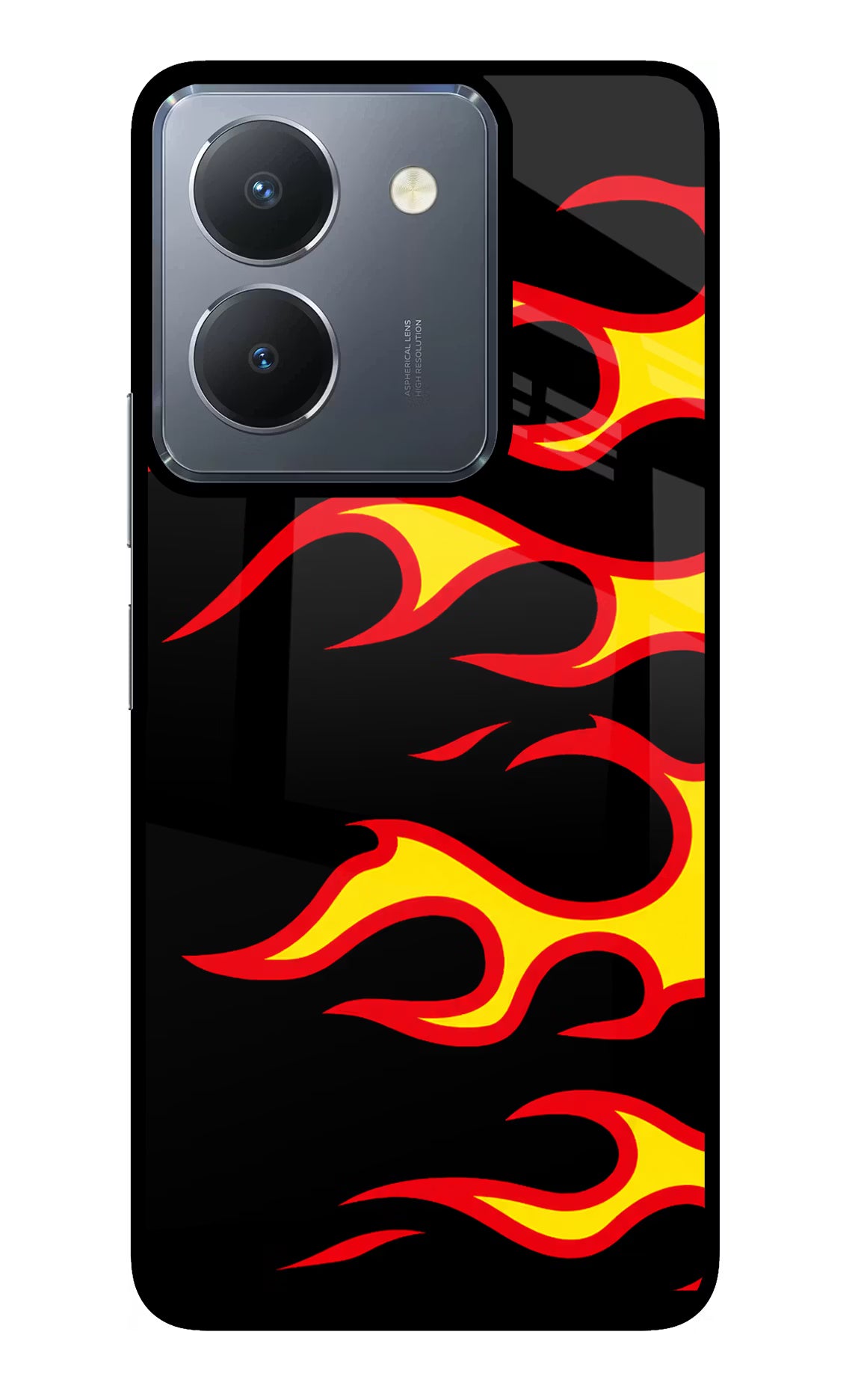 Side Sweep Flames Vivo Y36 Glass Case Back Cover by Casekaro