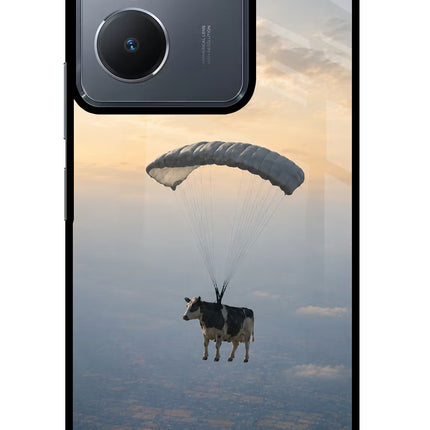Skydiving Cow Vivo Y36 Glass Case