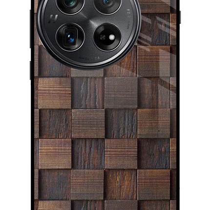 Wooden Cube Design Oneplus 12 Glass Case