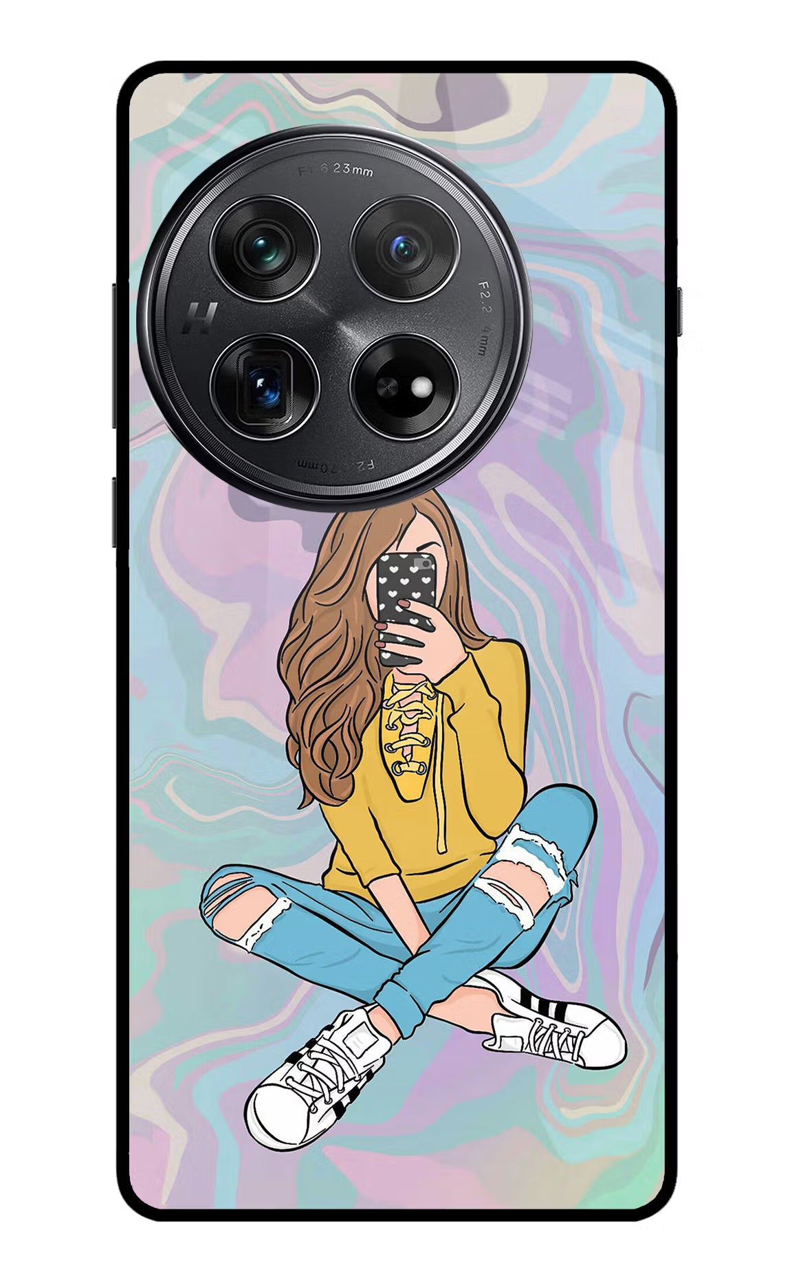 Selfie Girl Oneplus 12 Glass Case Back Cover by Casekaro