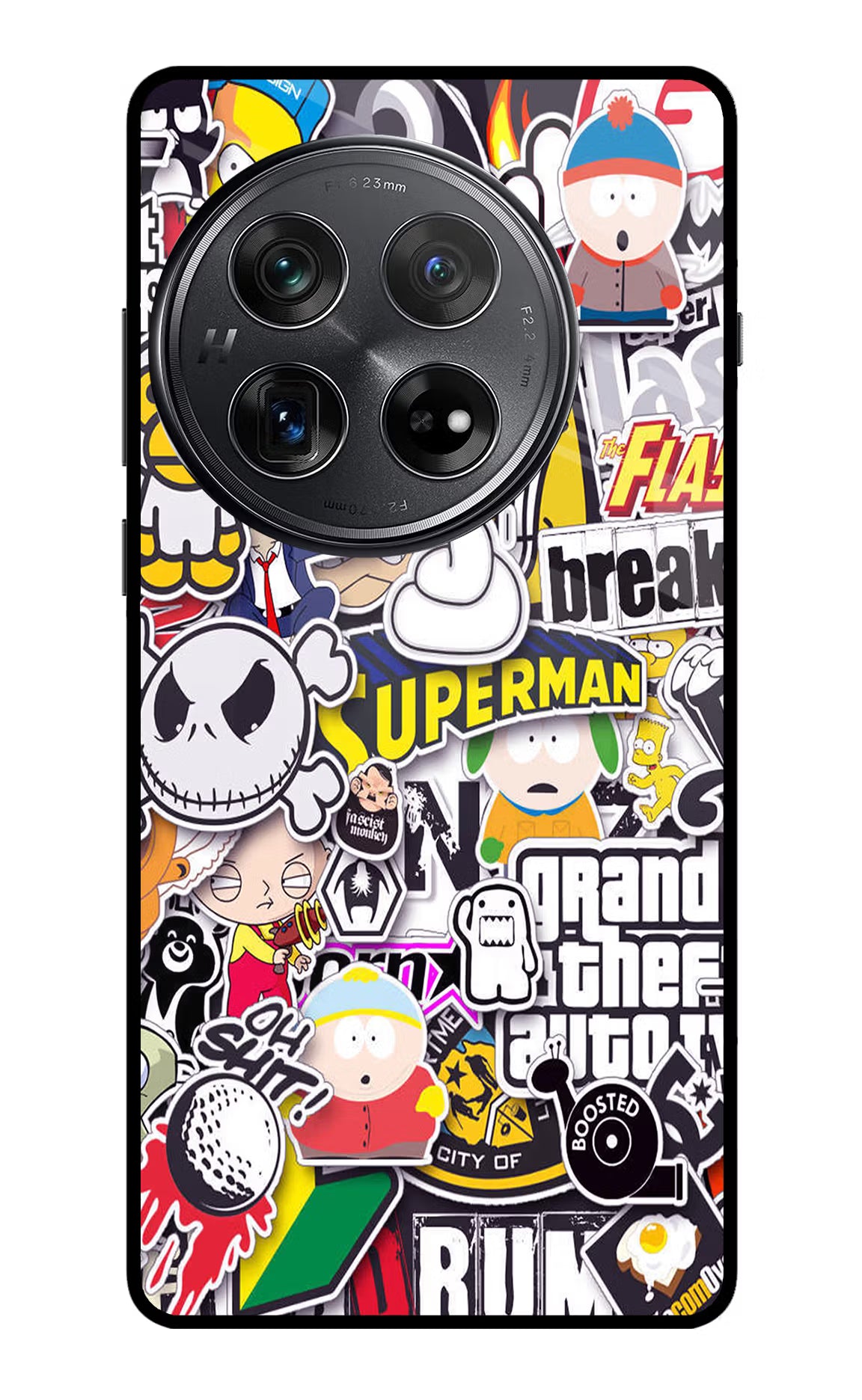 Sticker Bomb Oneplus 12 Glass Case Back Cover by Casekaro