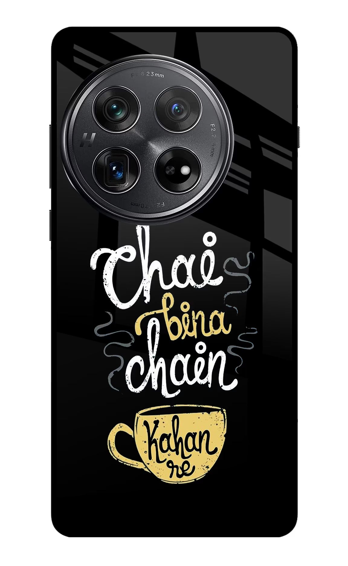 Chai Bina Chain Kaha Re Oneplus 12 Glass Case Back Cover by Casekaro