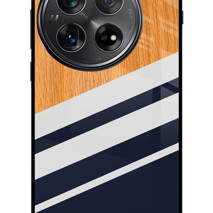 Blue and white wooden Oneplus 12 Glass Case