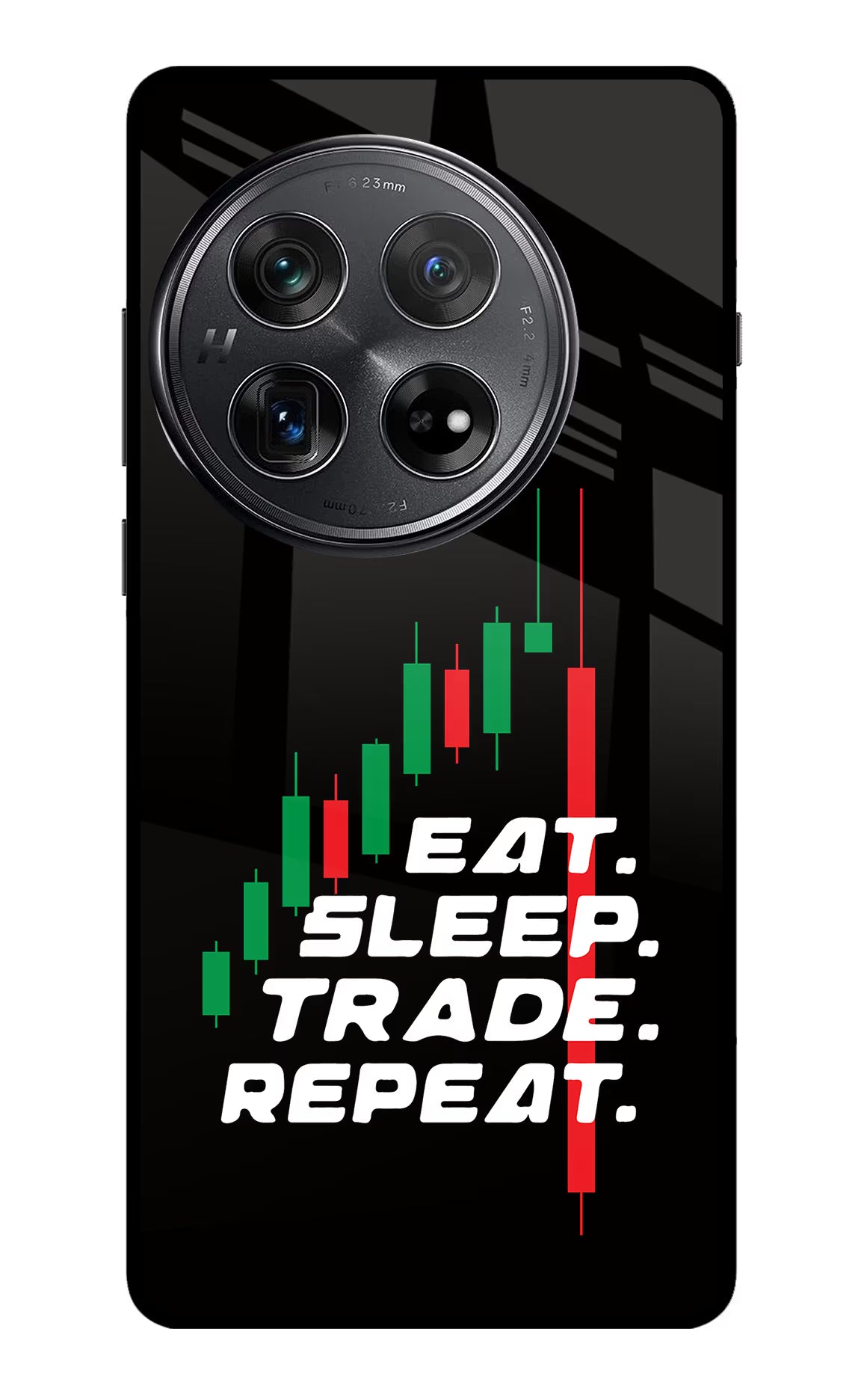 Eat Sleep Trade Repeat Oneplus 12 Glass Case Back Cover by Casekaro