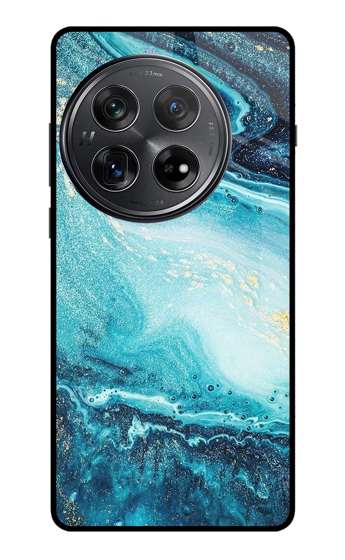 Blue Glitter Marble Oneplus 12 Glass Case Back Cover by Casekaro