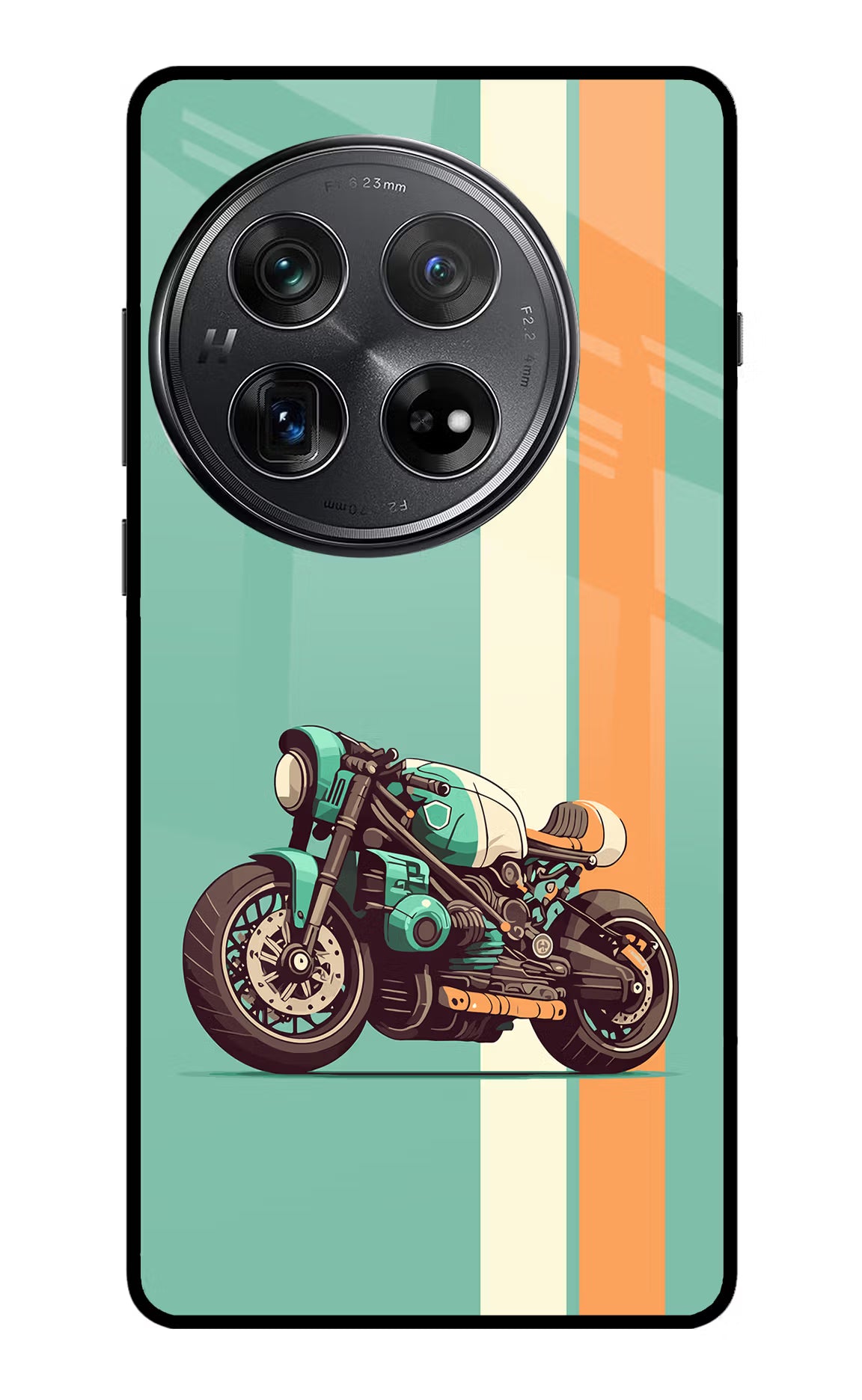 Striped Moto Drift Oneplus 12 Glass Case Back Cover by Casekaro