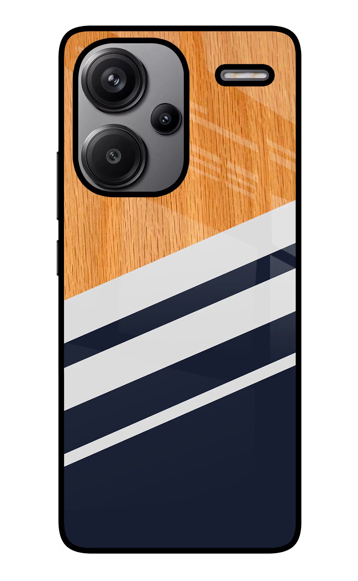 Blue and white wooden Redmi Note 13 Pro+ 5G Glass Case Back Cover by Casekaro