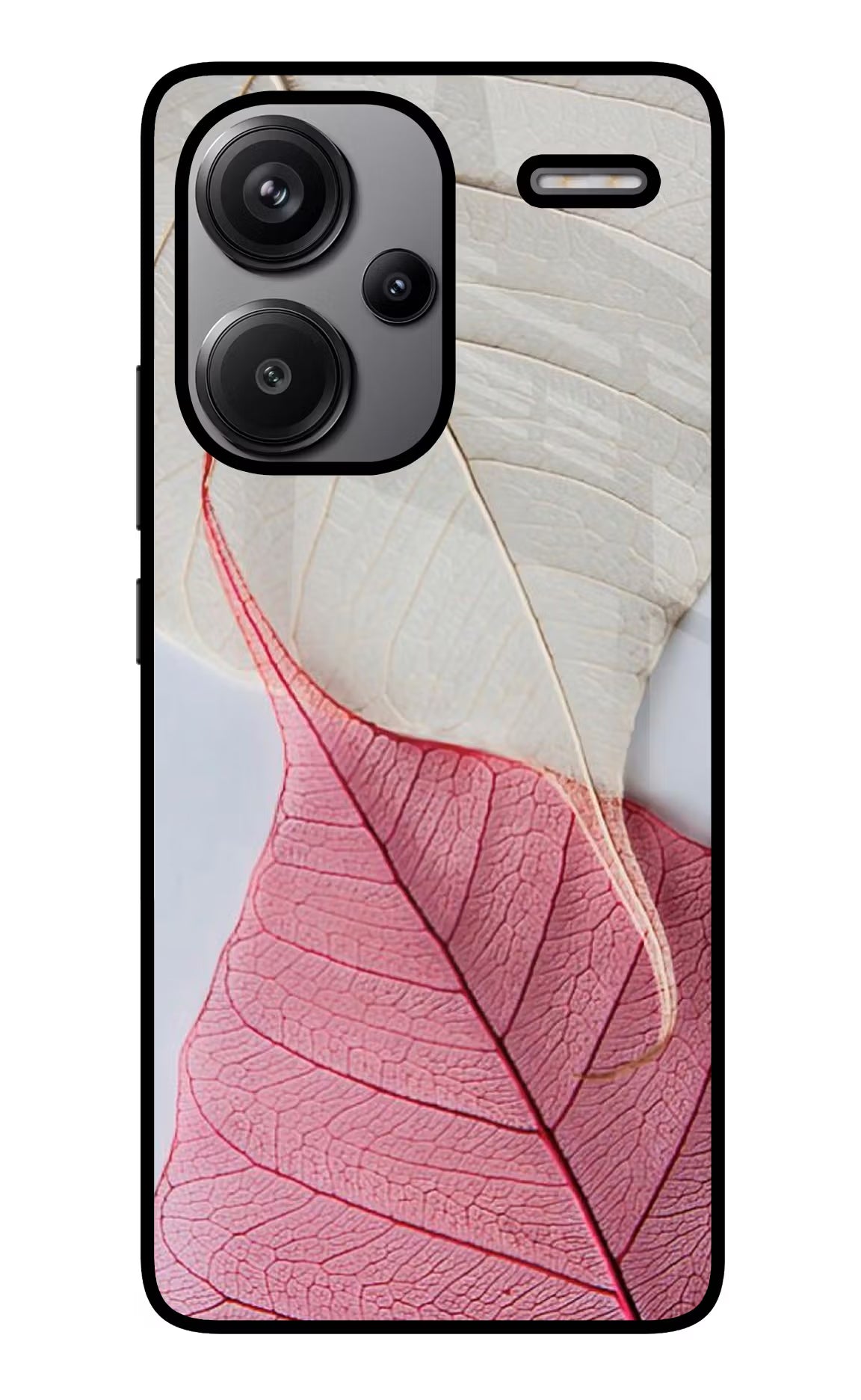 White Pink Leaf Redmi Note 13 Pro+ 5G Glass Case Back Cover by Casekaro