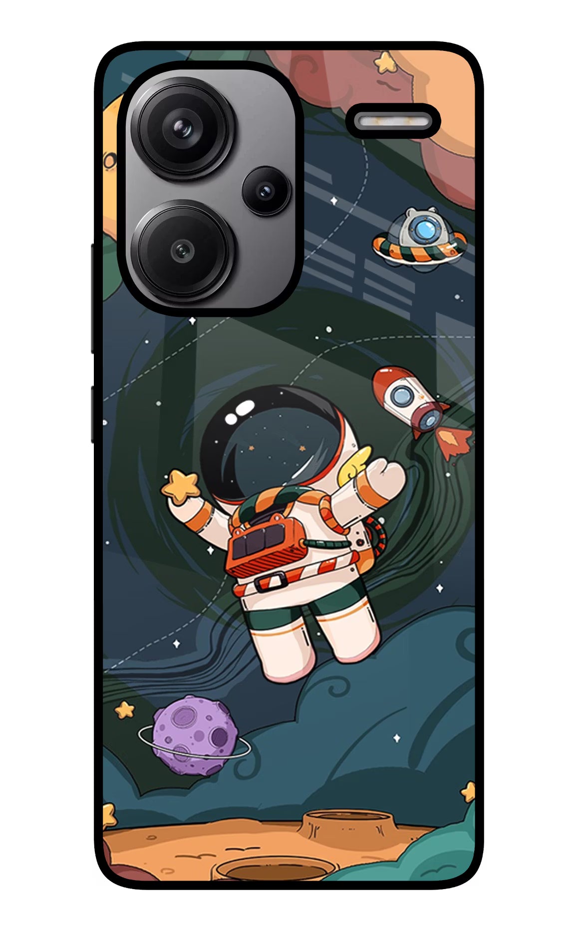 Cartoon Astronaut Redmi Note 13 Pro+ 5G Glass Case Back Cover by Casekaro