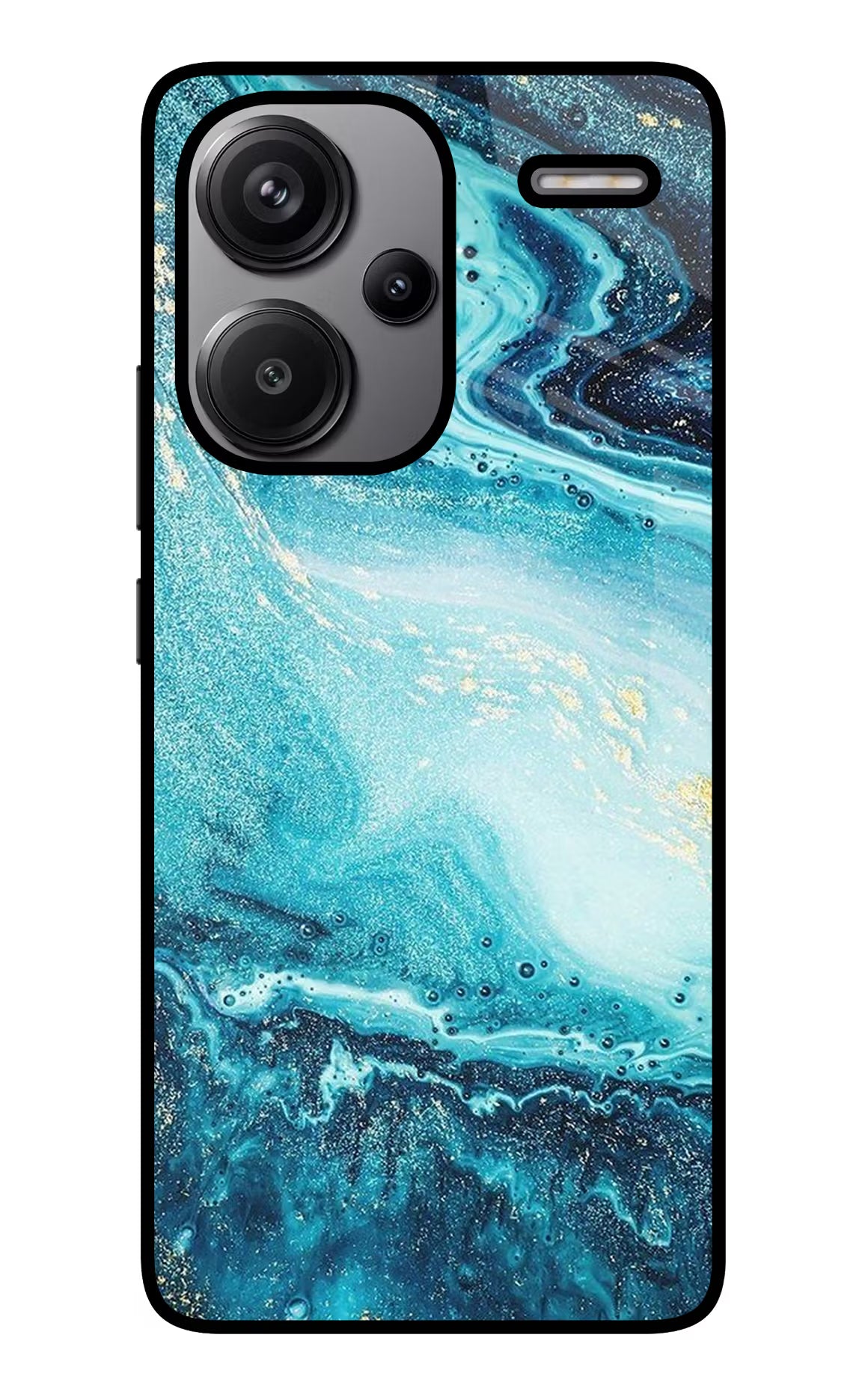 Blue Glitter Marble Redmi Note 13 Pro+ 5G Glass Case Back Cover by Casekaro